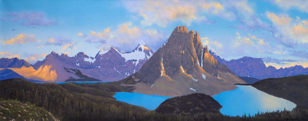 Painting of Sunburst Mountain, Mount Assiniboine Valley
